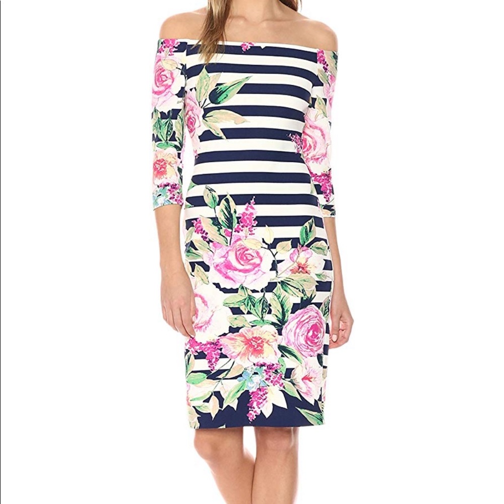Eliza J navy striped floral dress